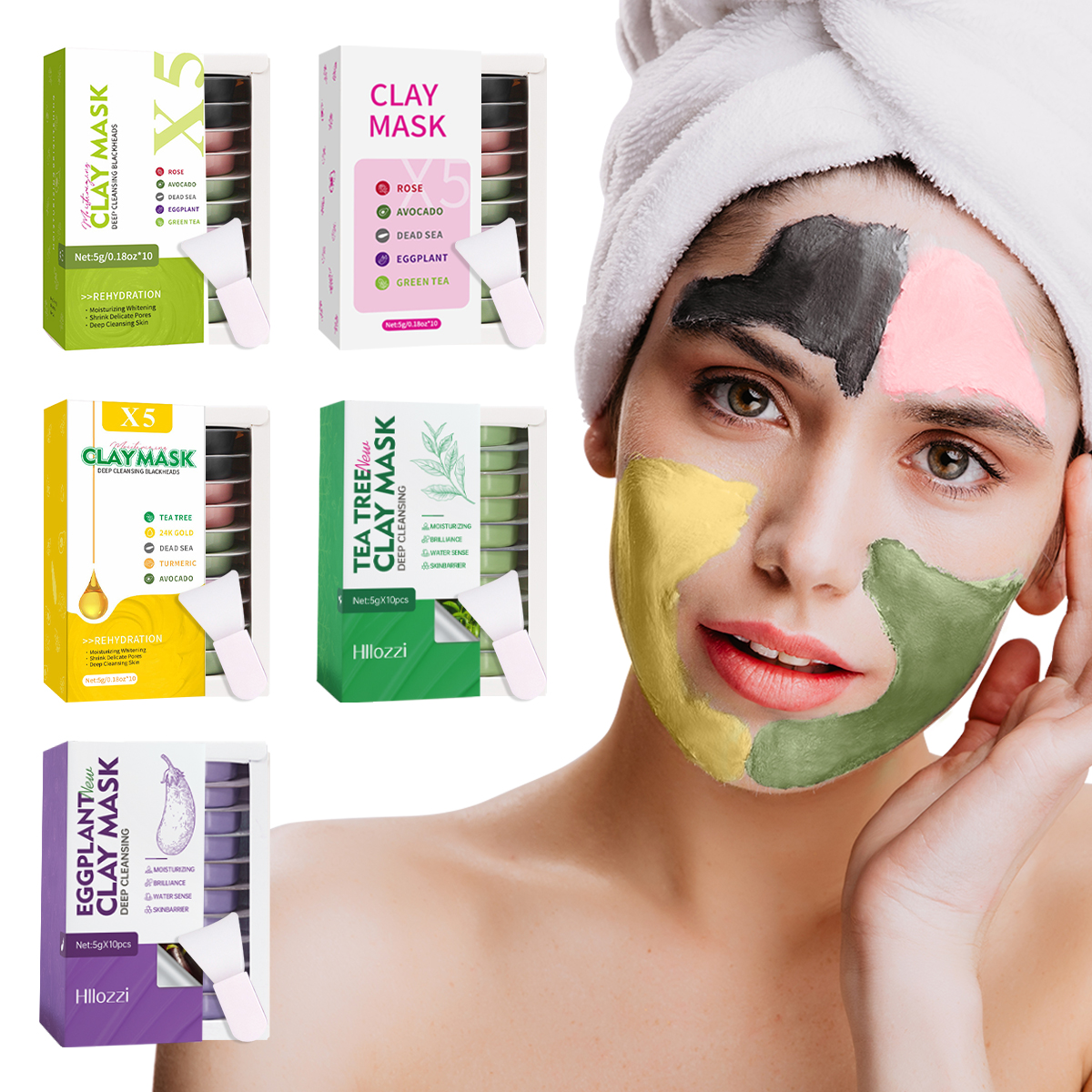 Mud Mask Kaolin - 5g*10pcs Facial Cleansing Mud Mask Deep