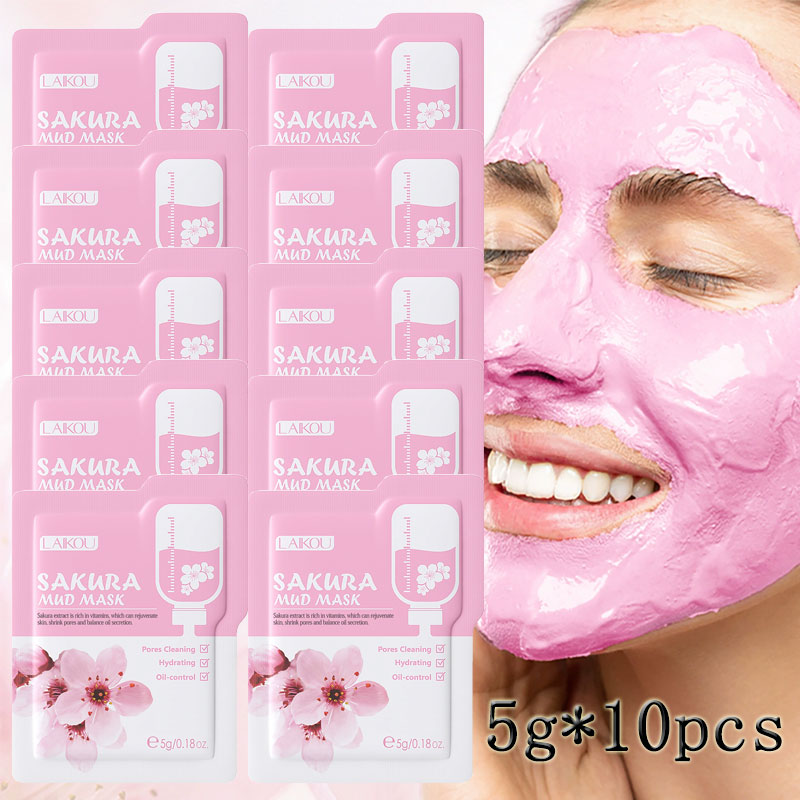 Mud Mask Kaolin - 10pcsLAIKOU Sakura Mud Mask Bag, Hydrating,