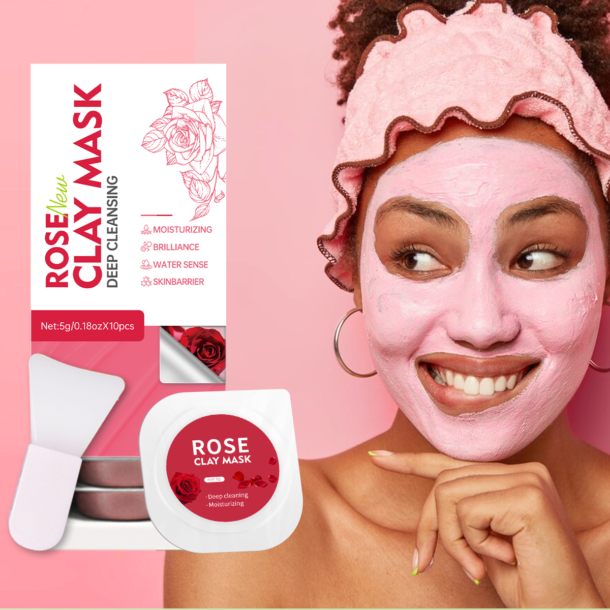 Mud Mask Kaolin - 5g/0.18oz*10 Rose Cleansing Mud Mask Deep